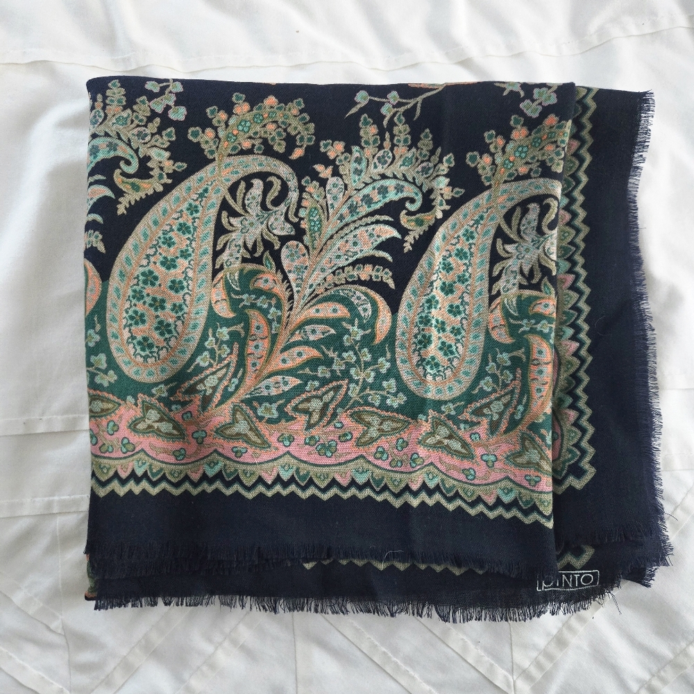 Pinto Italian 100% Wool Lana-Wool Bohemian Paisley Fringe Scarf